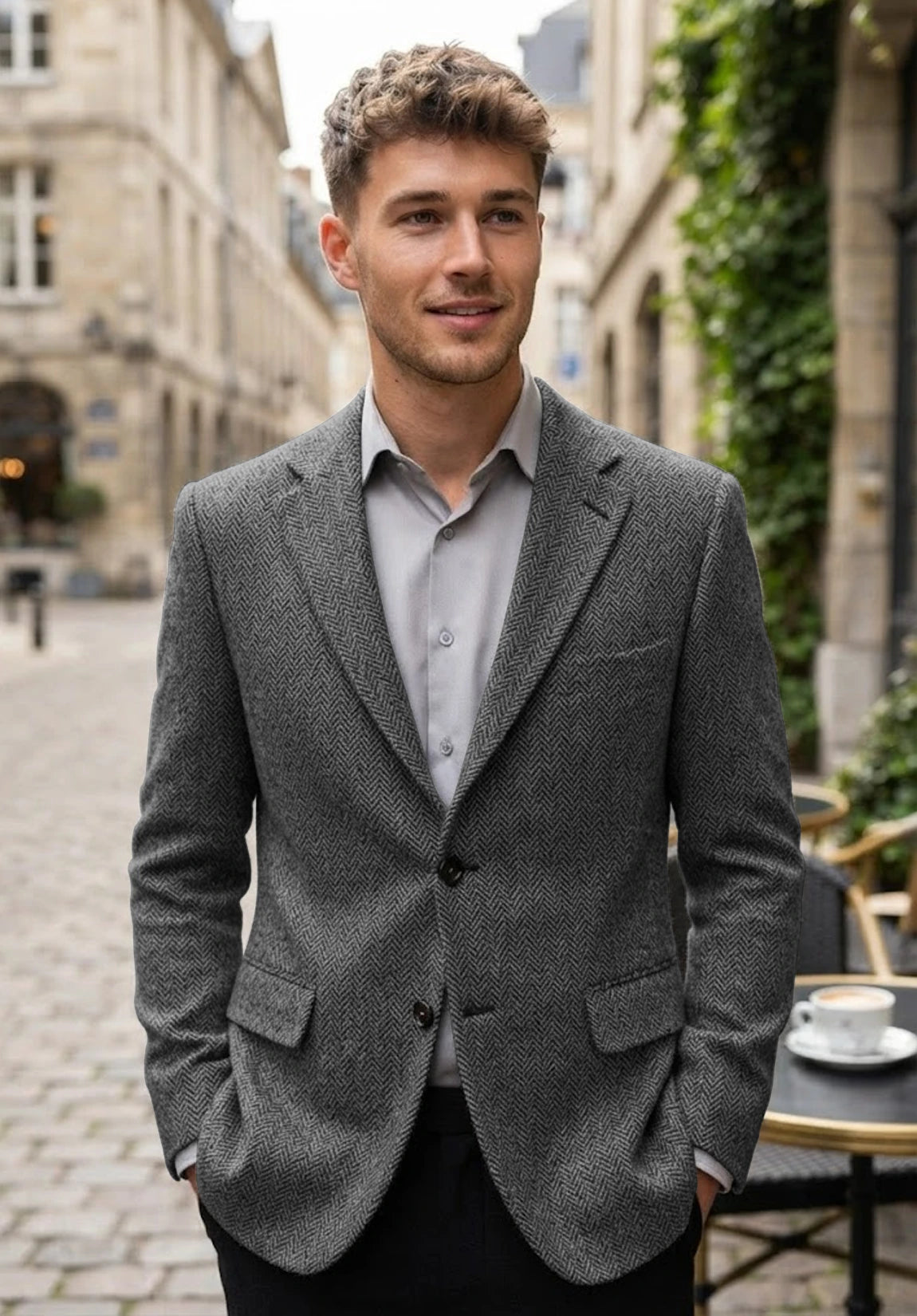 Men's dark gray herringbone jacket