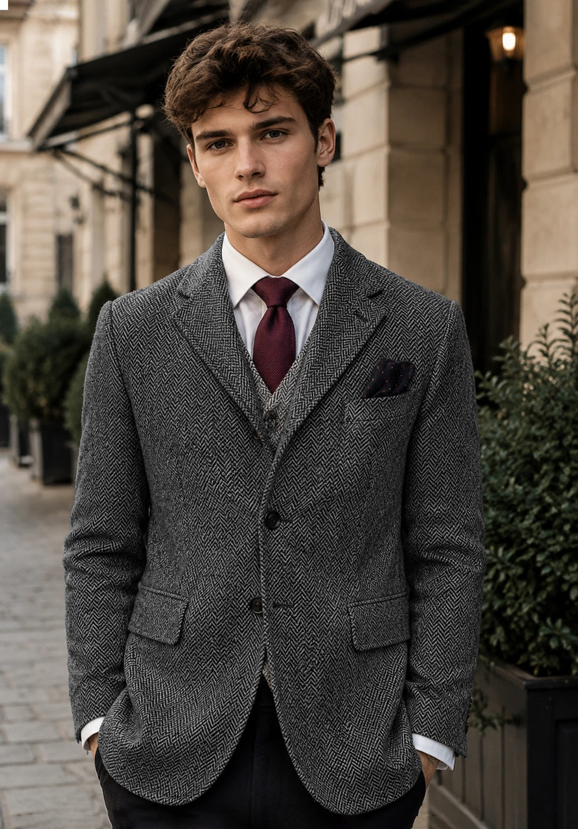 Men's dark gray herringbone jacket