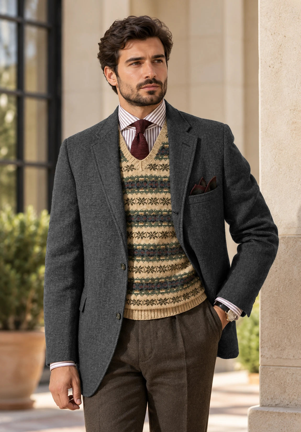 Men's dark grey herringbone jacket