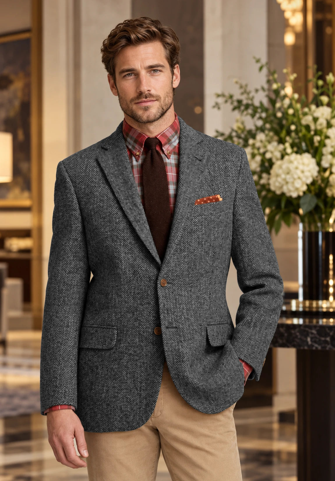 Men's dark gray herringbone jacket