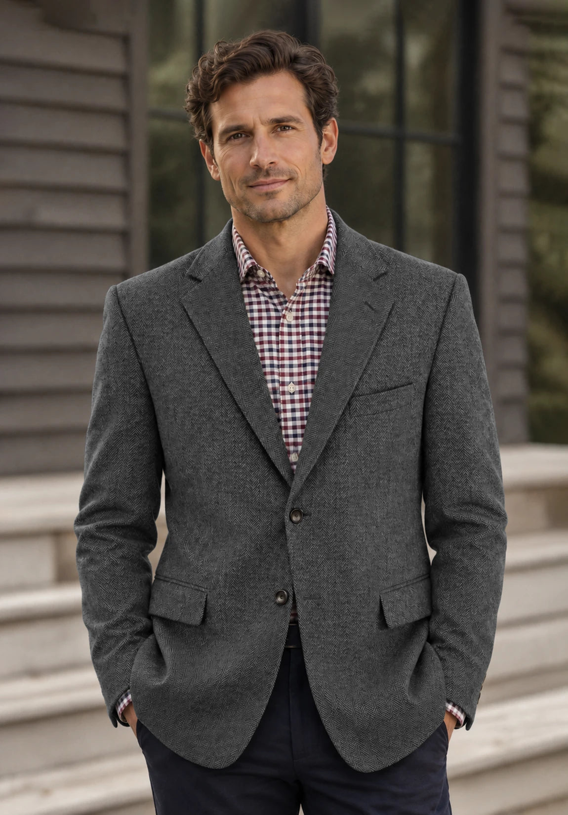 Men's dark gray herringbone jacket