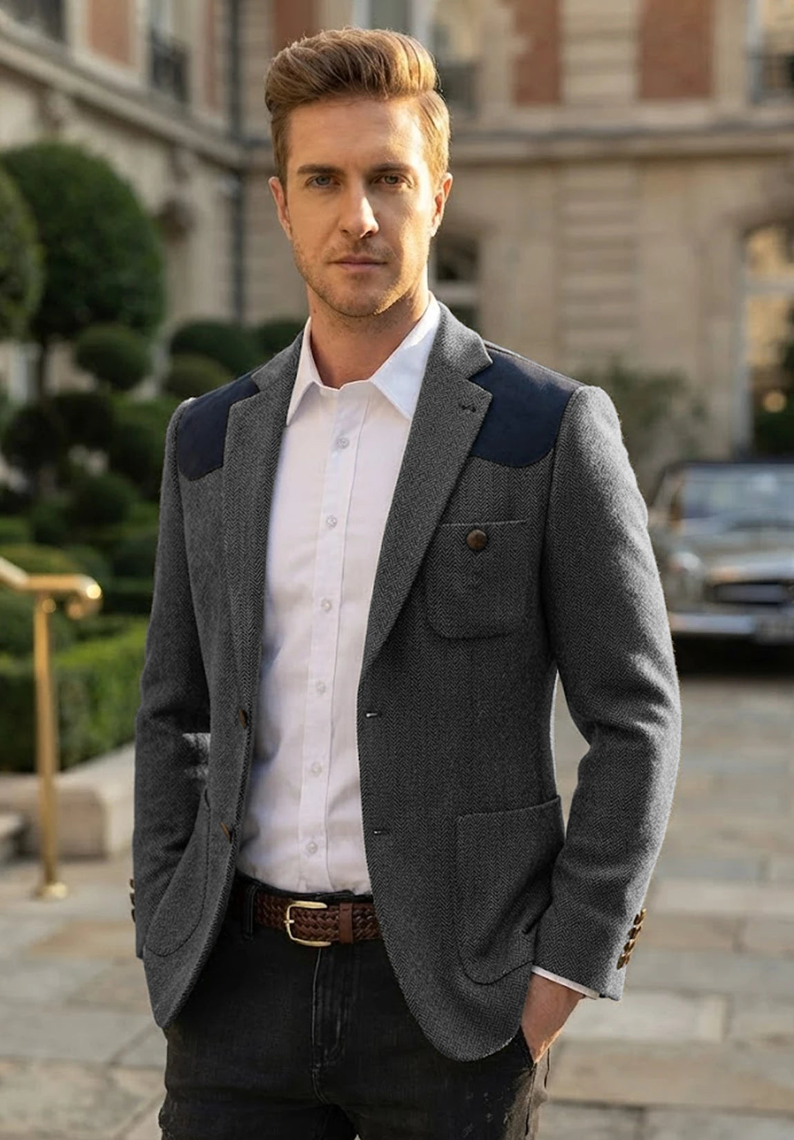 Men's dark gray herringbone jacket