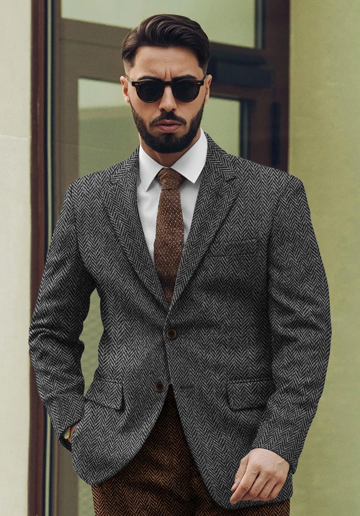 Men's dark gray herringbone jacket