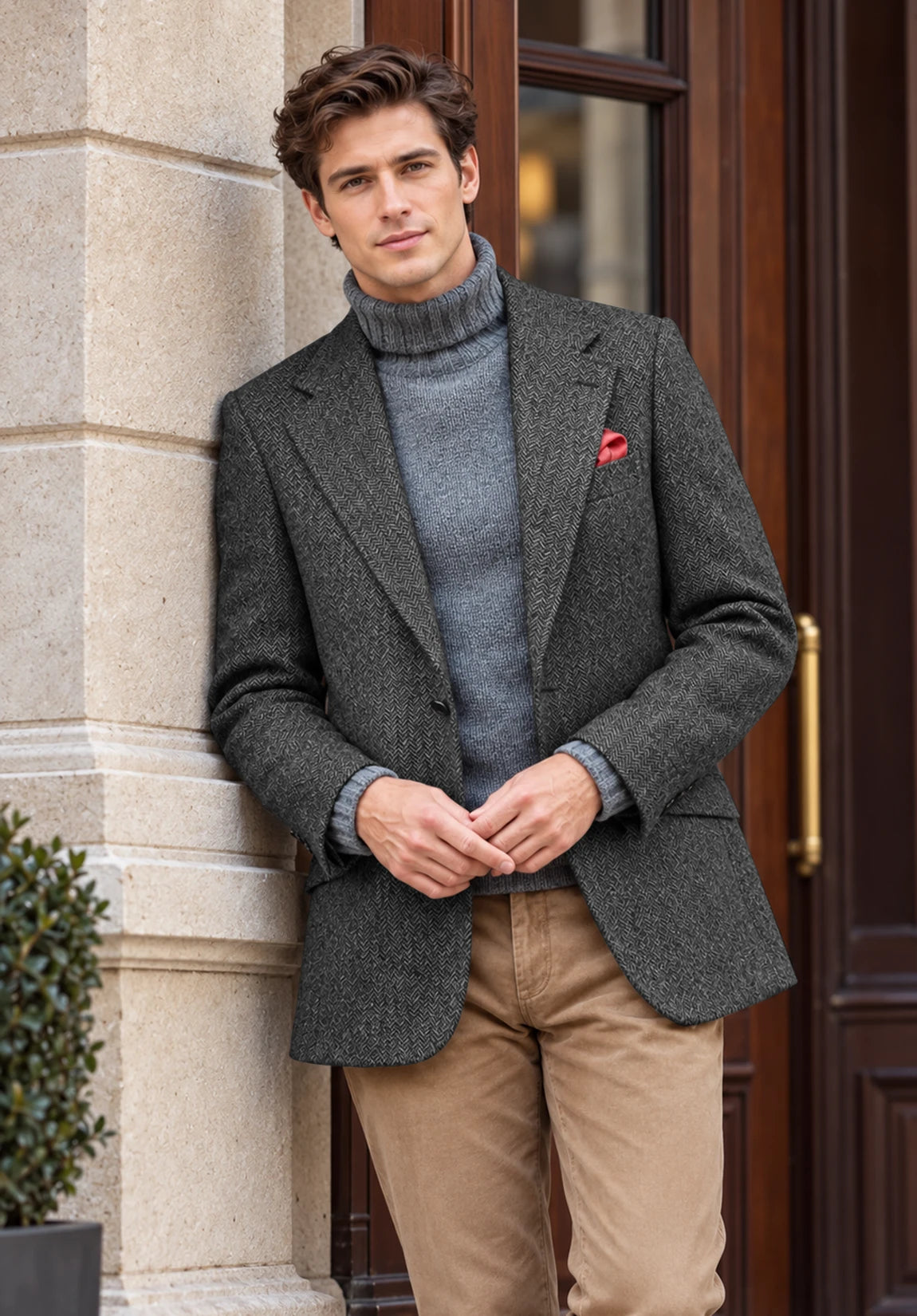 Men's dark gray herringbone jacket