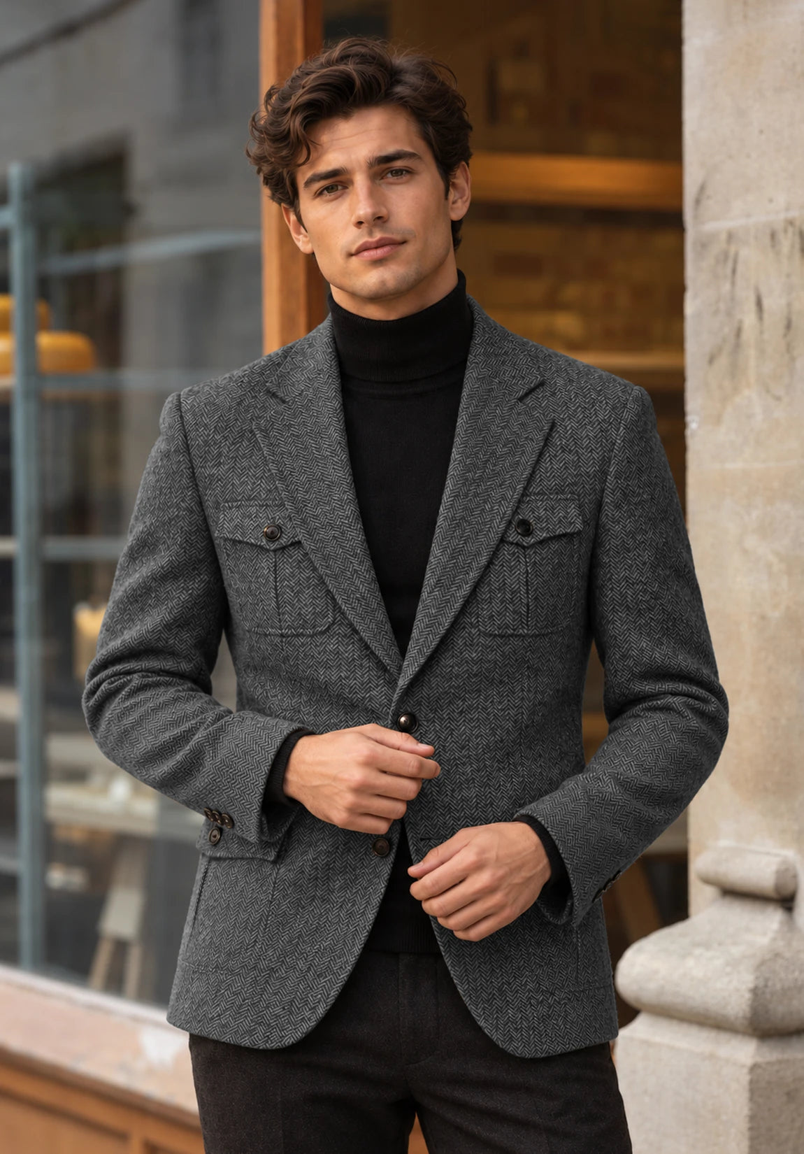 Men's dark gray herringbone jacket