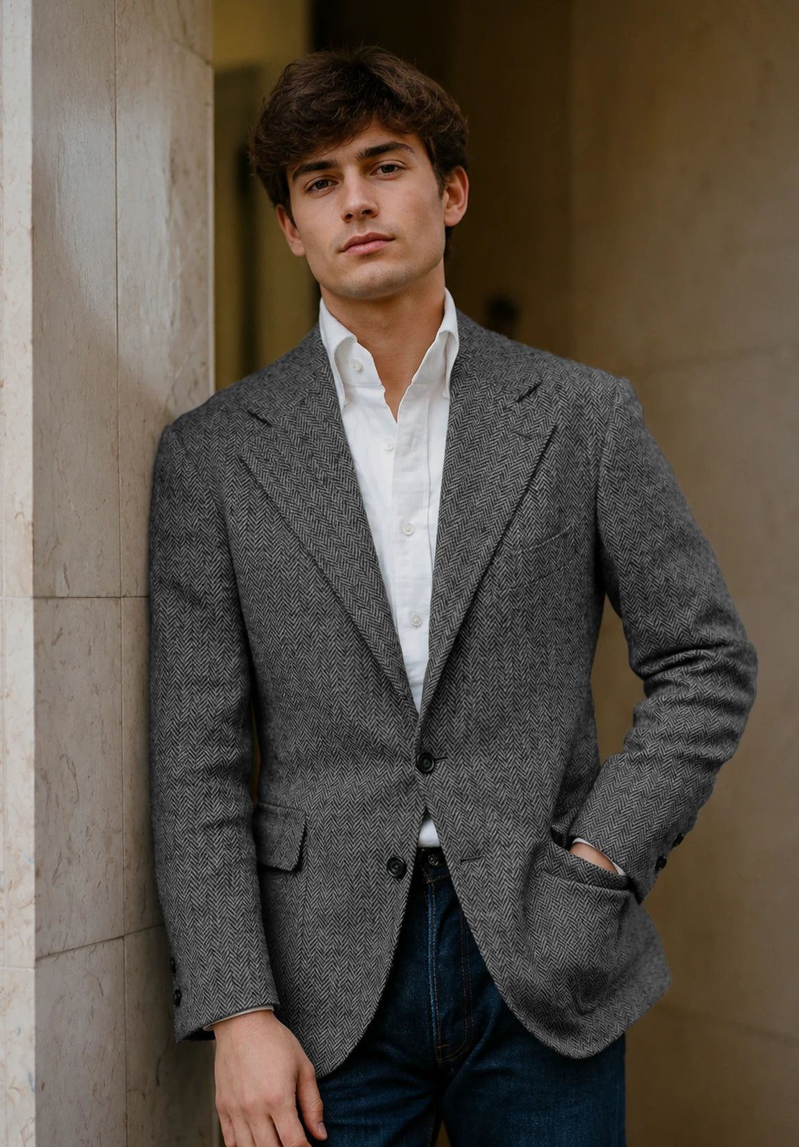 Men's dark gray herringbone jacket