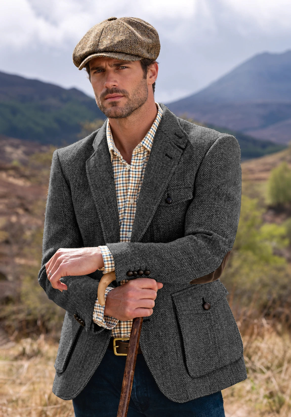 Men's dark gray herringbone jacket
