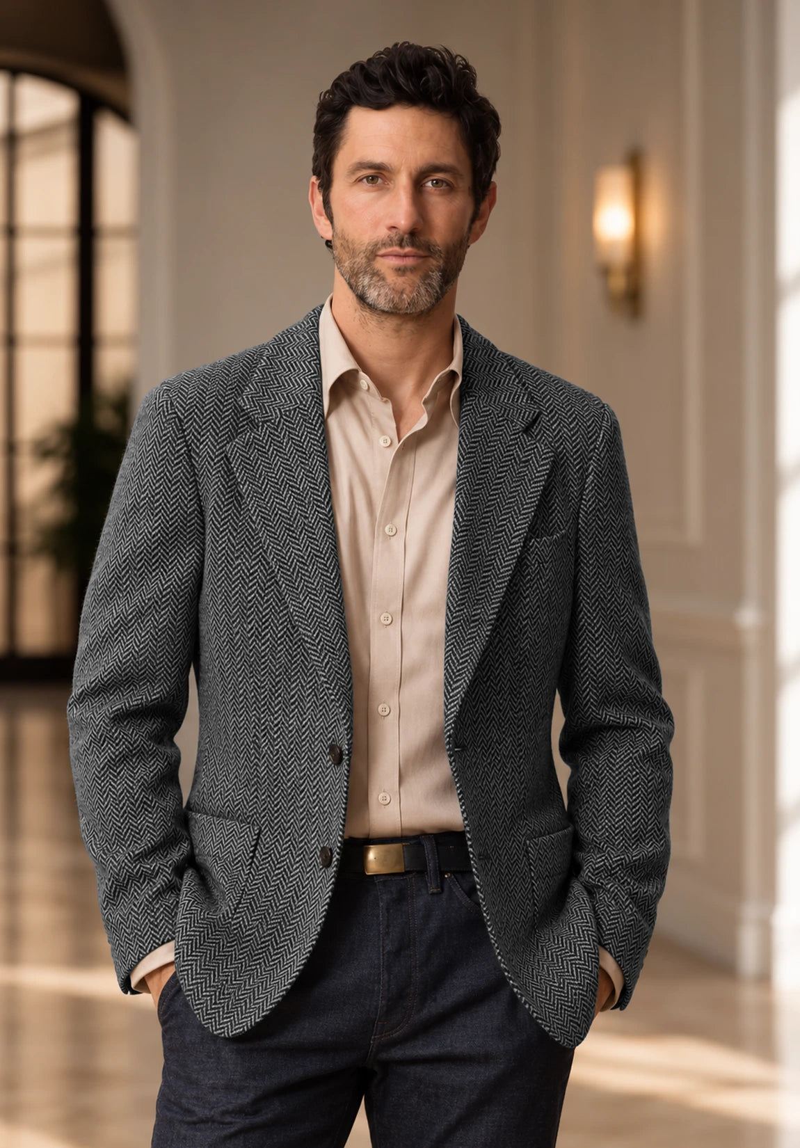 Men's dark grey herringbone jacket
