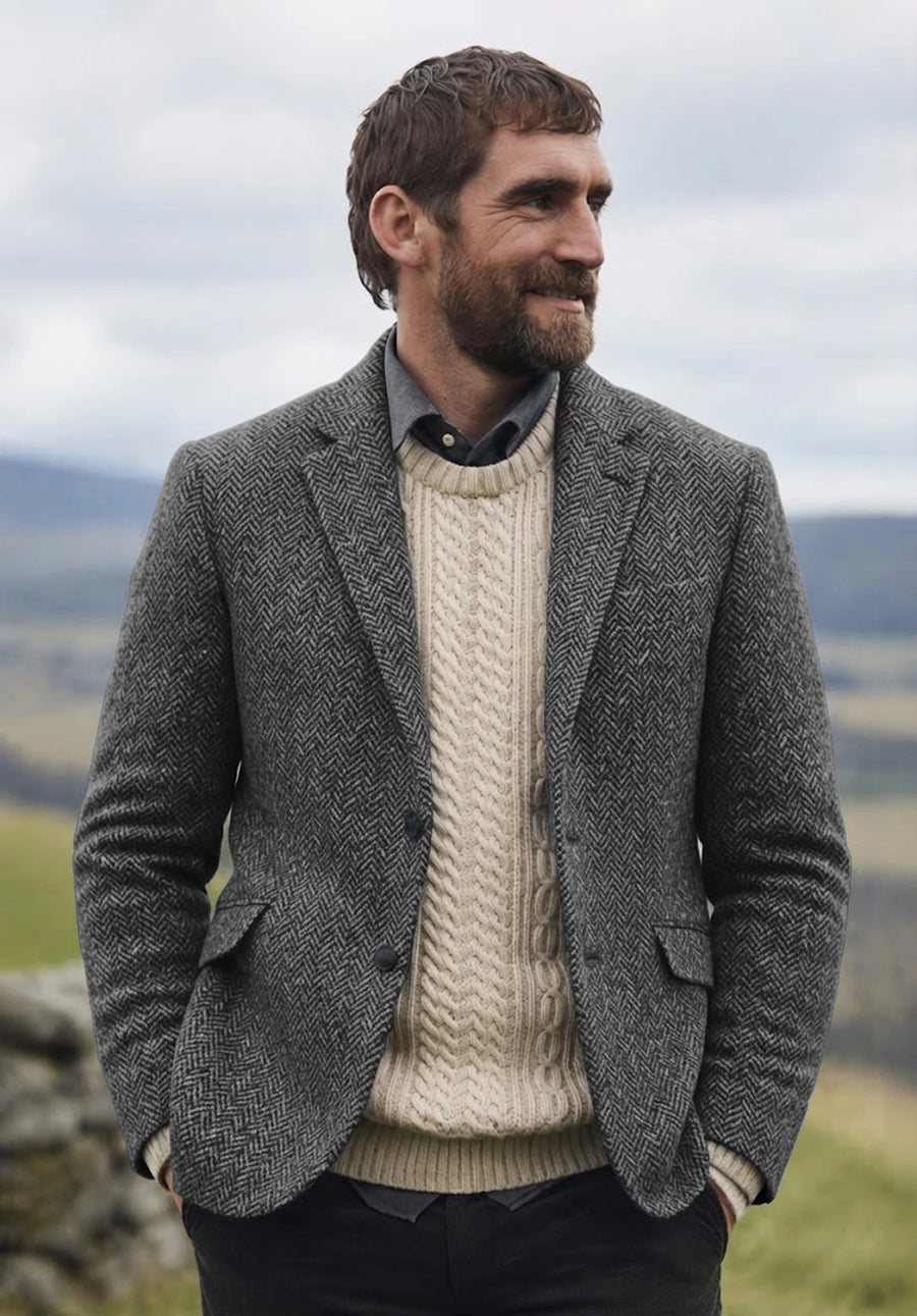 Men's dark grey herringbone jacket