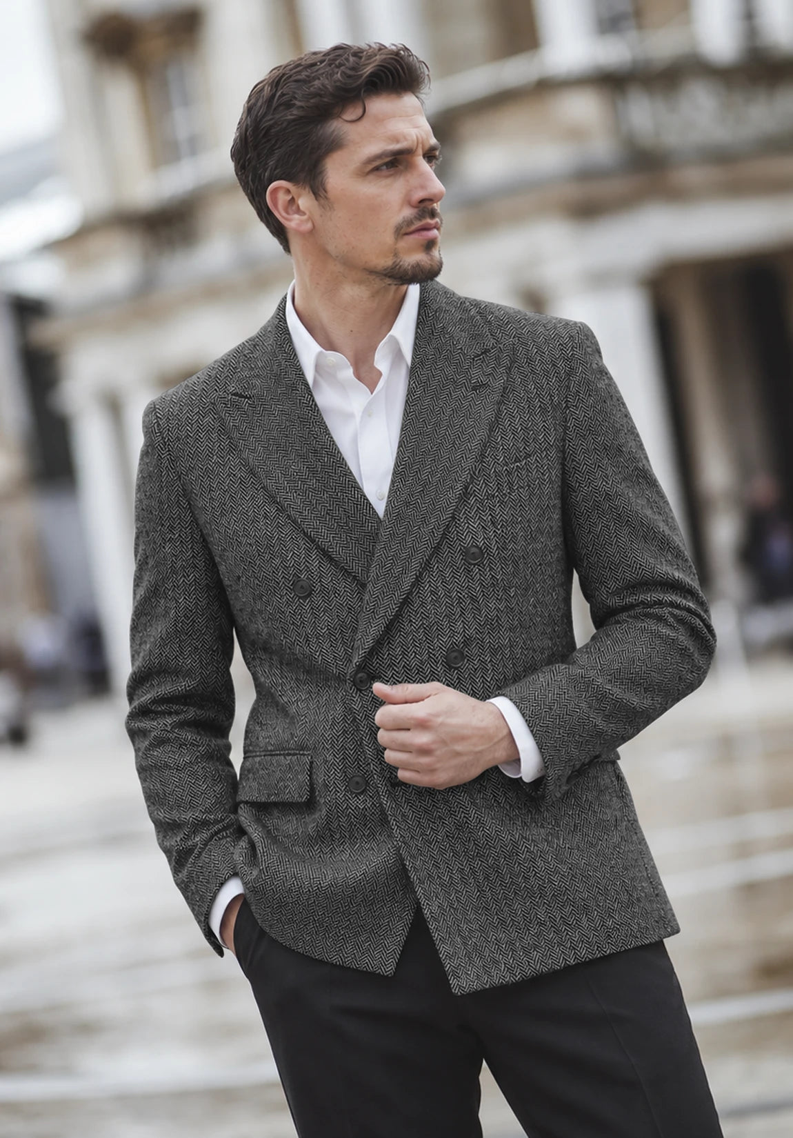 Men's dark gray herringbone jacket