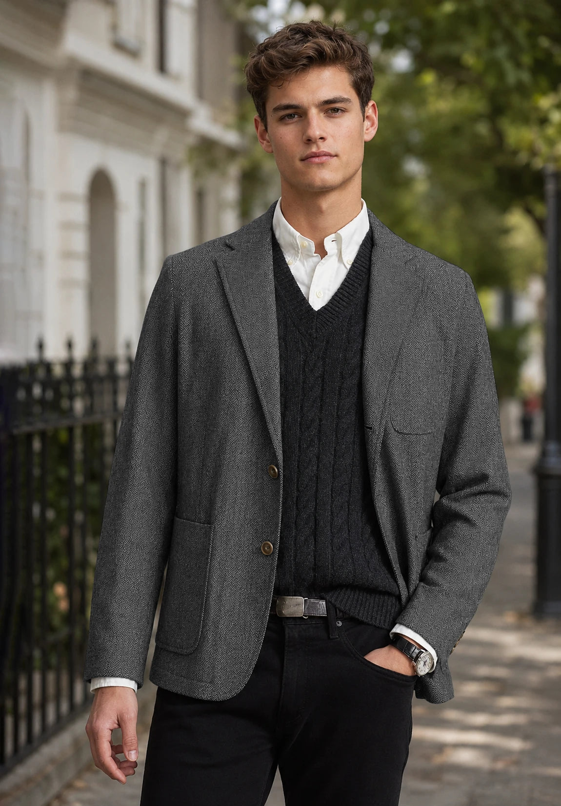Men's dark gray herringbone jacket