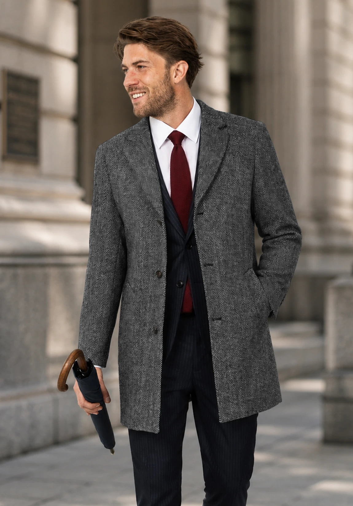 Men's dark gray herringbone jacket
