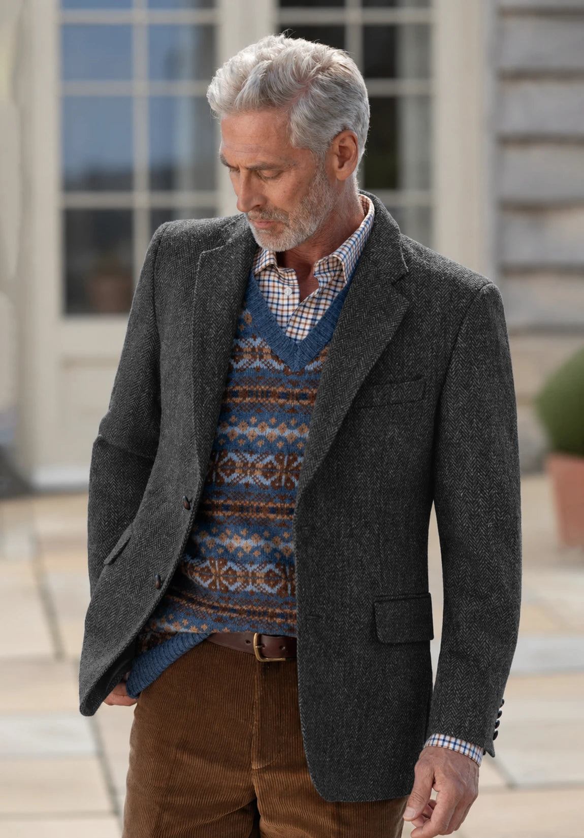 Men's dark gray herringbone jacket