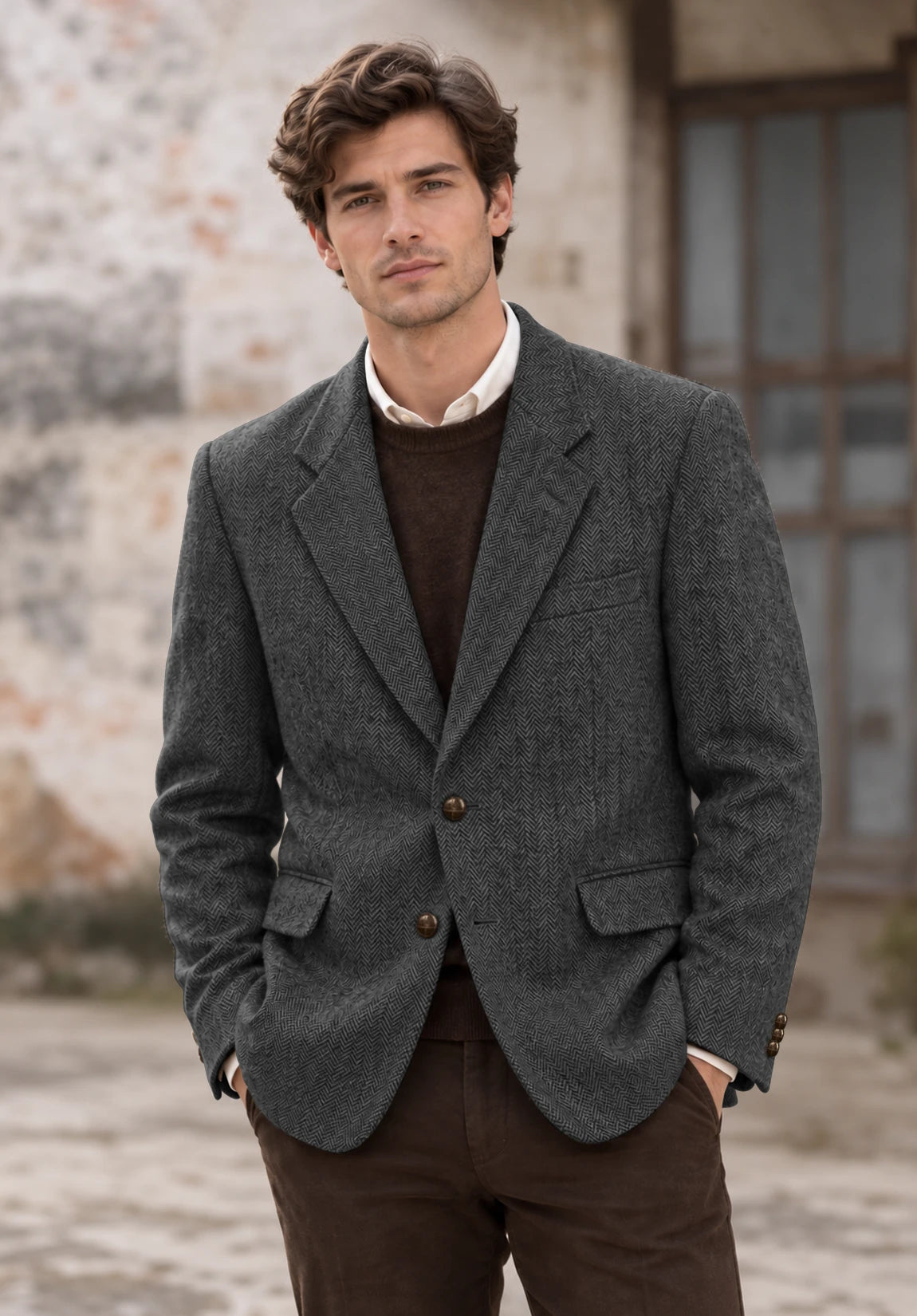 Men's dark gray herringbone jacket
