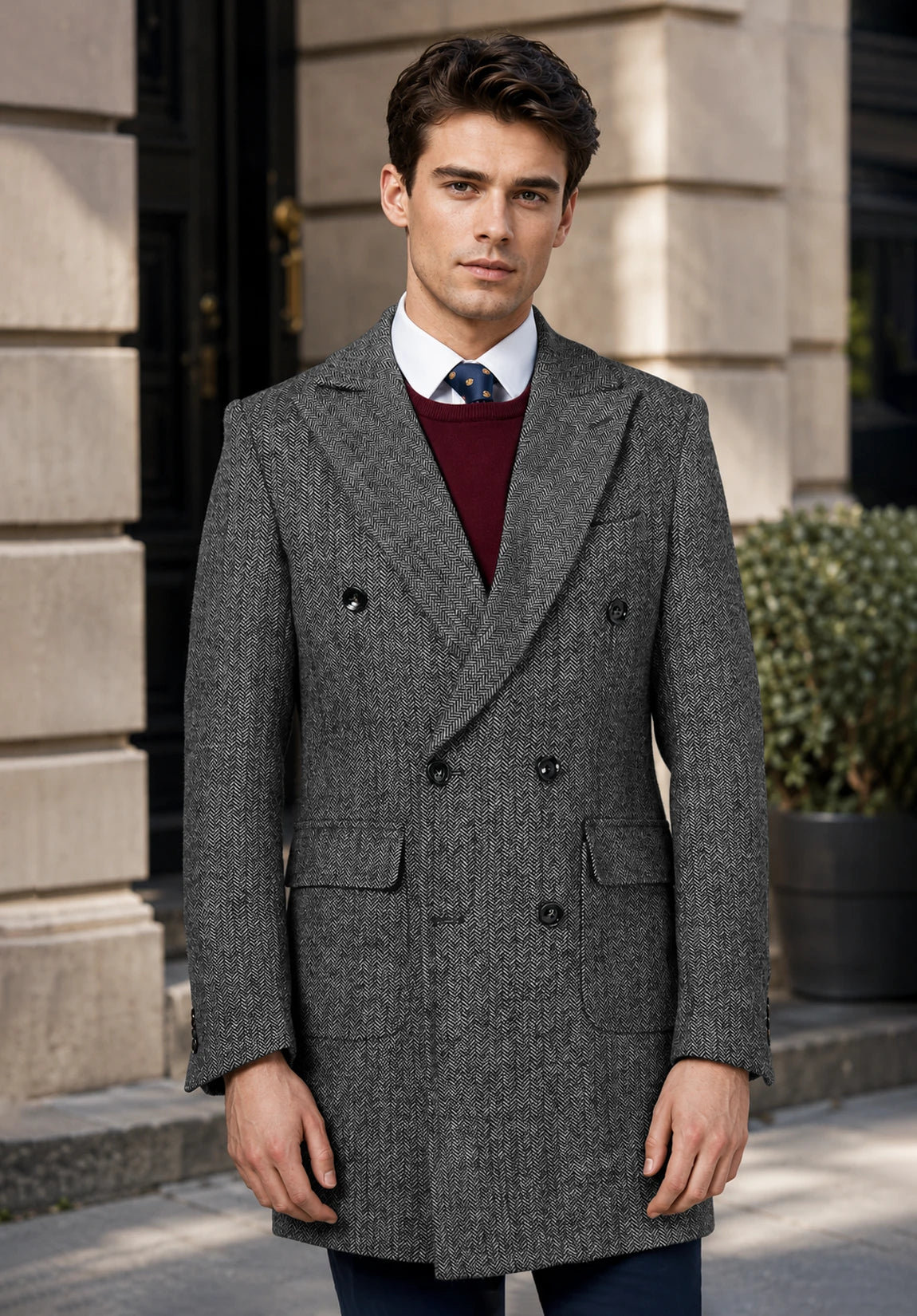 Men's dark gray herringbone jacket