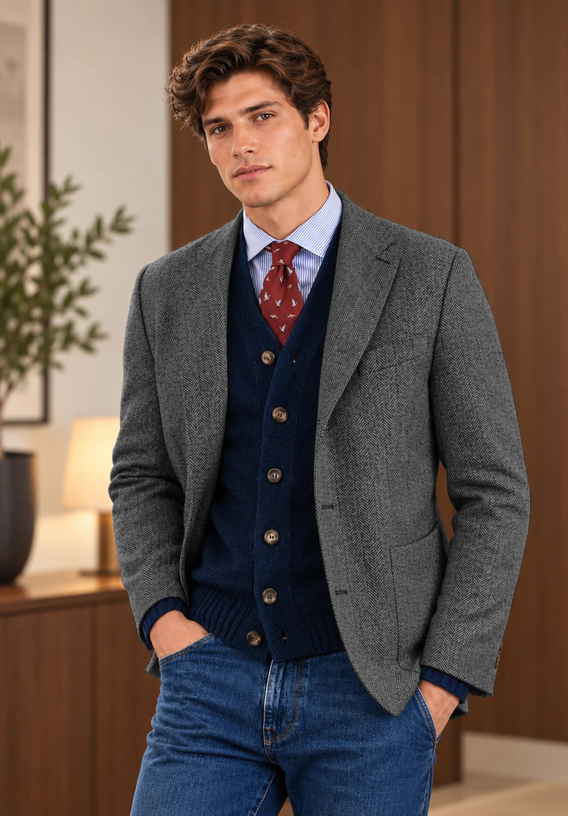 Men's dark grey herringbone jacket