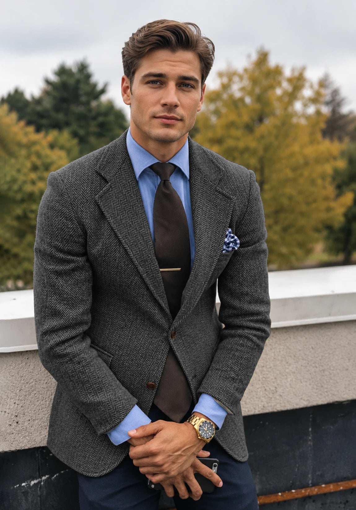 Men's dark grey herringbone jacket