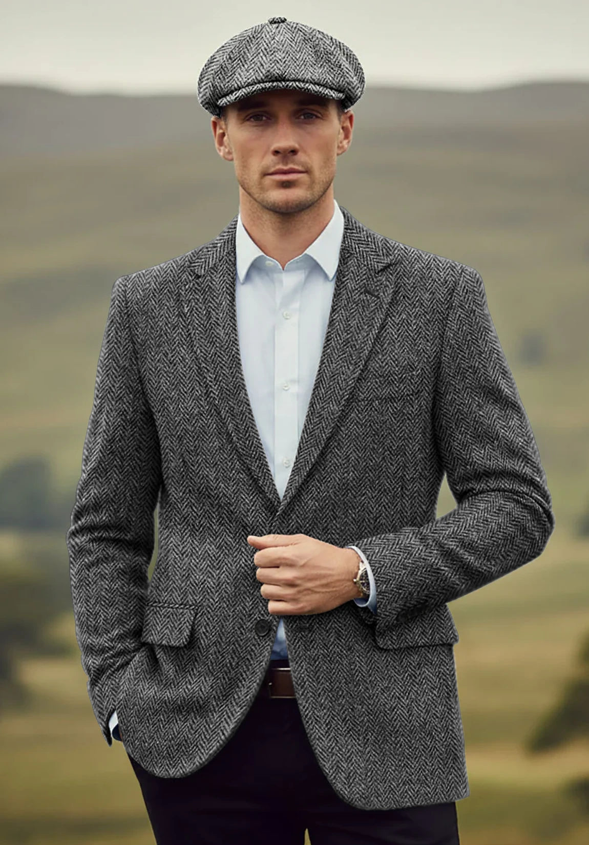 Men's dark gray herringbone jacket
