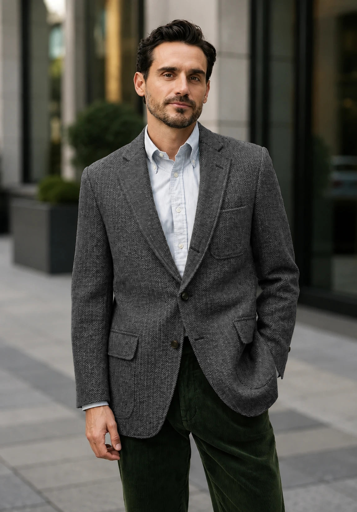 Men's dark gray herringbone jacket