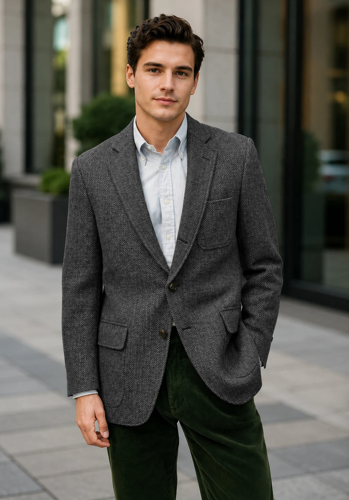 Men's dark gray herringbone jacket
