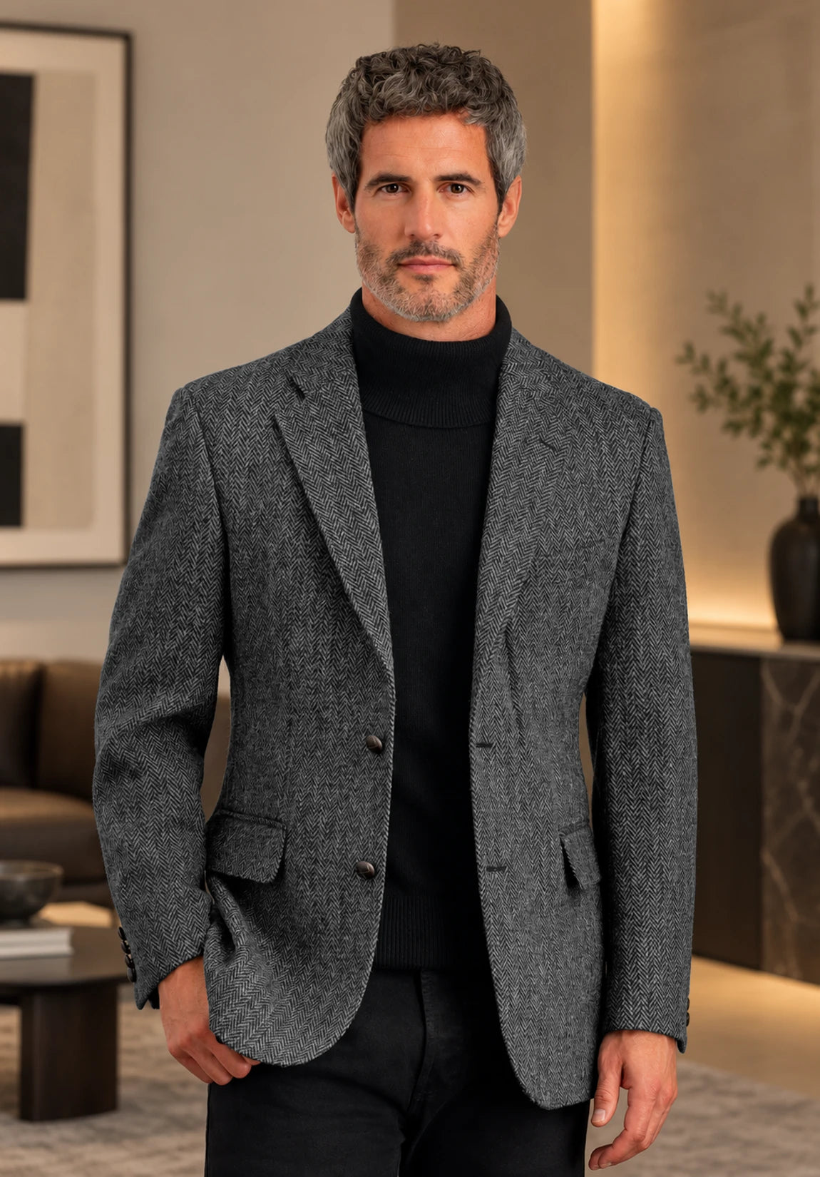 Men's dark grey herringbone jacket