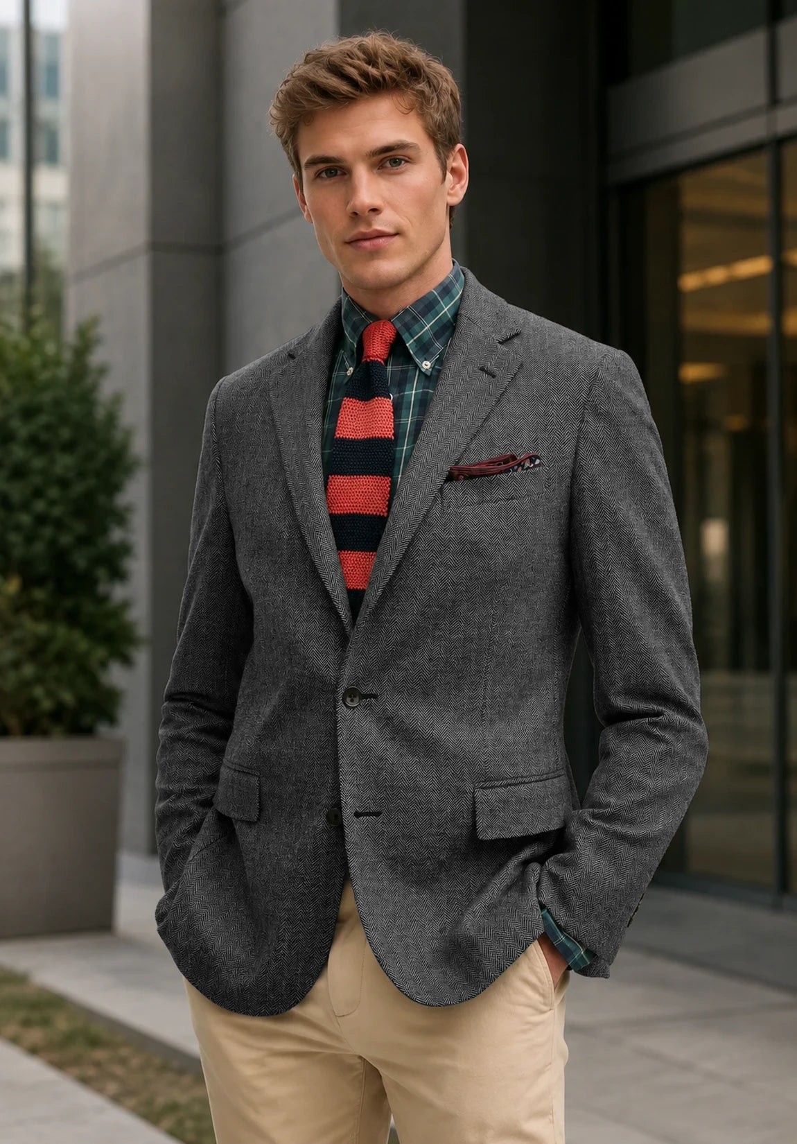 Men's dark gray herringbone jacket