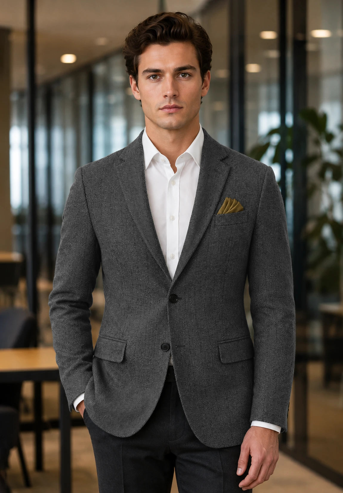 Men's dark gray herringbone jacket