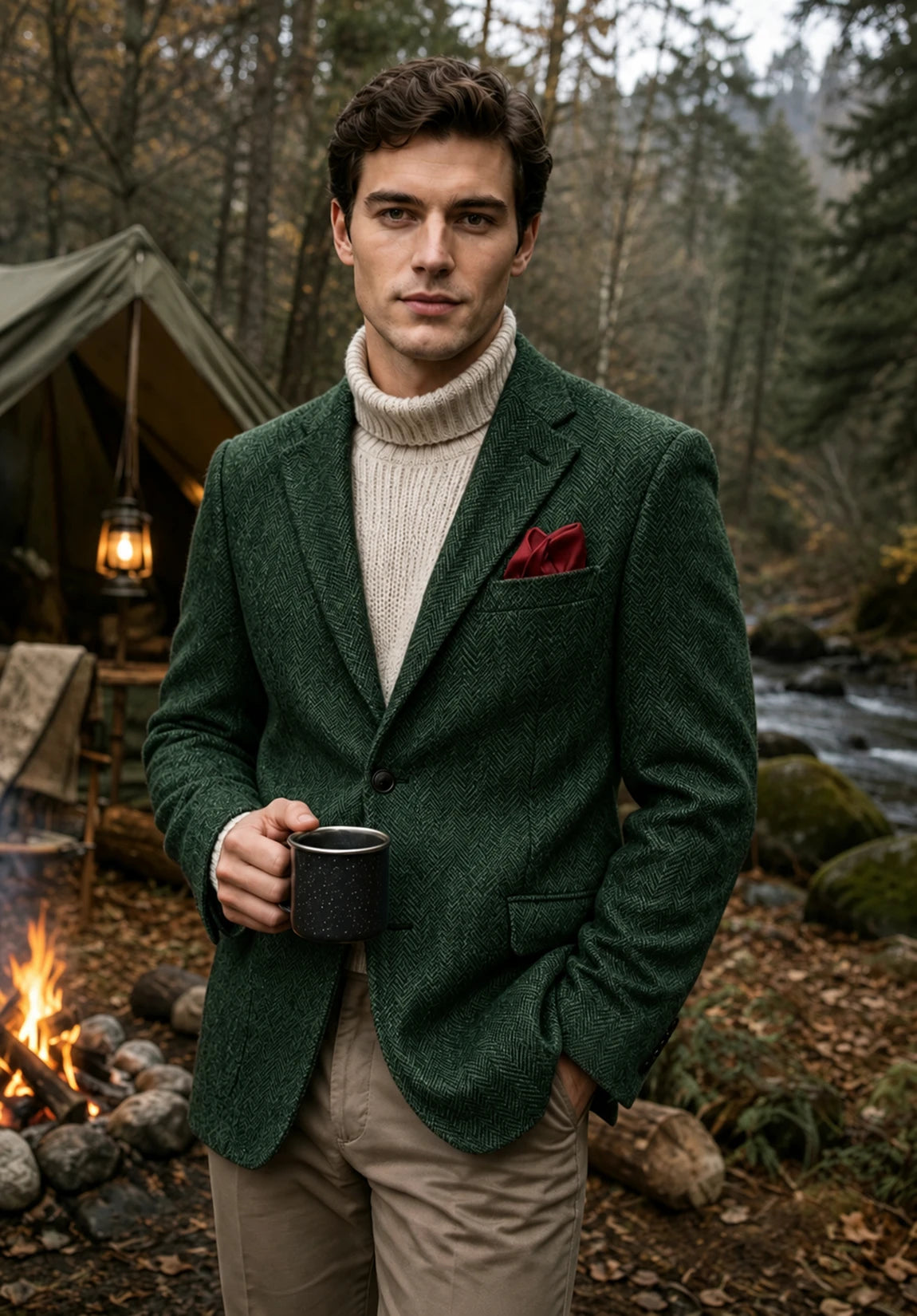 Men's dark green herringbone jacket