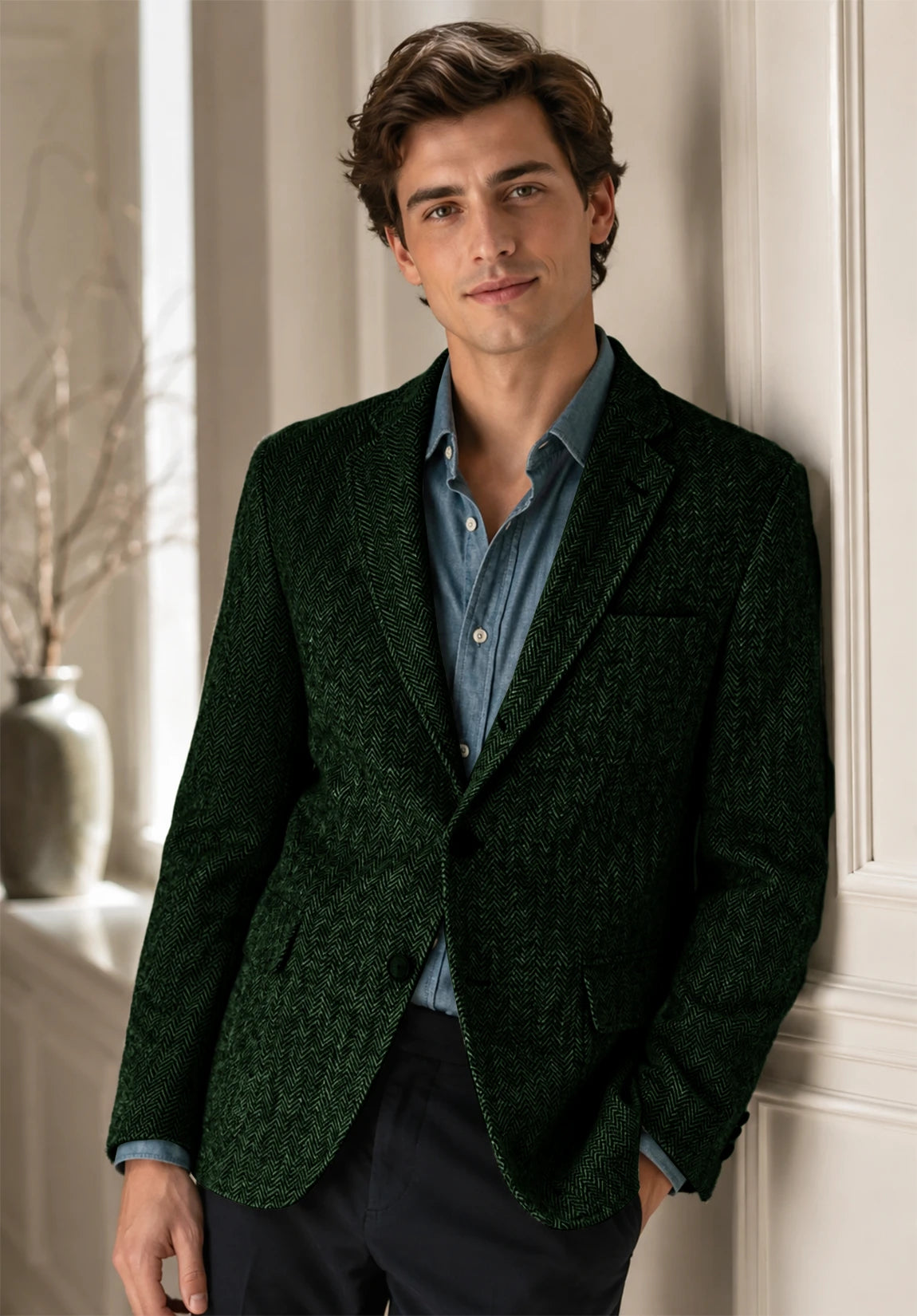 Men's dark green herringbone jacket