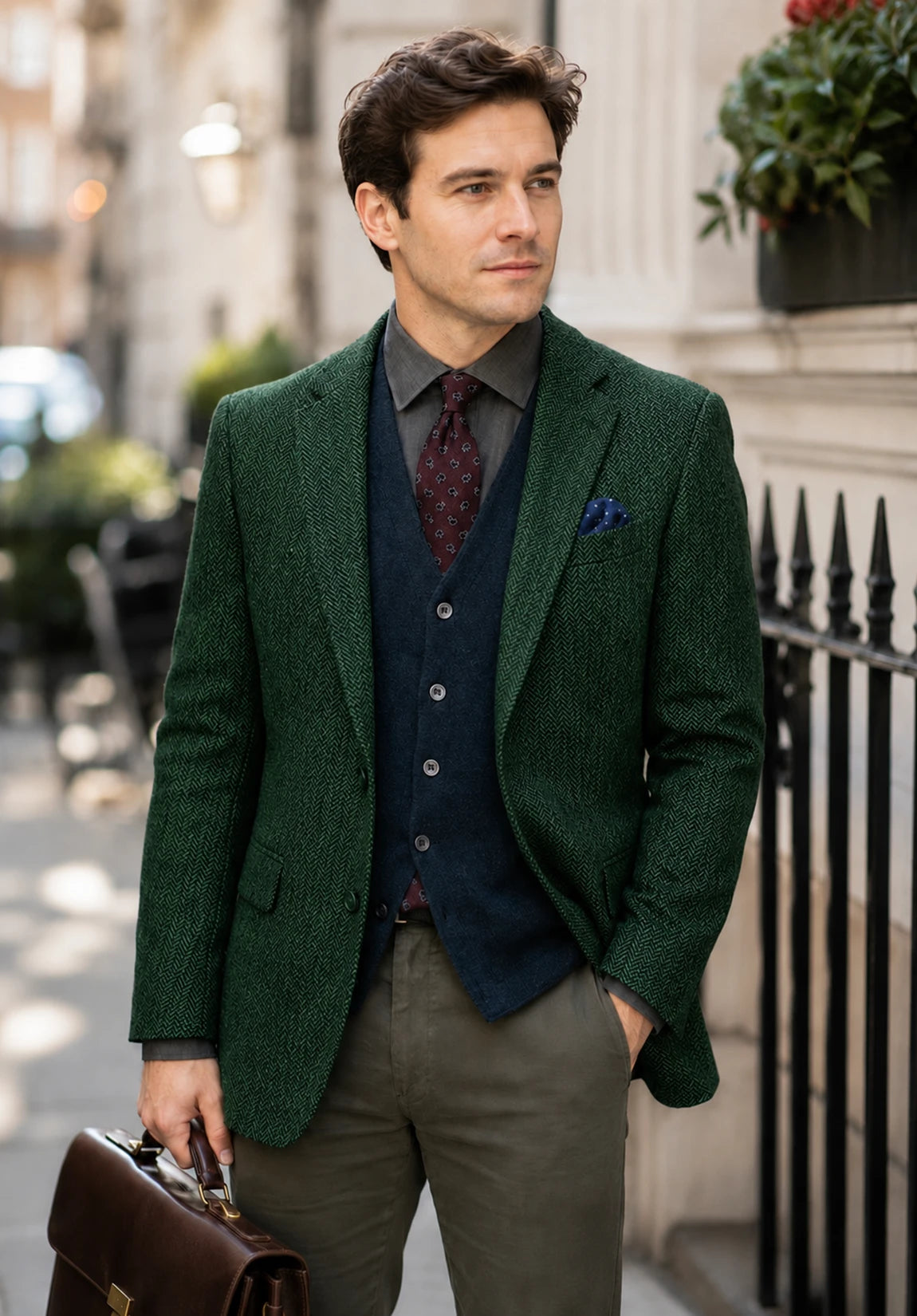 Men's dark green herringbone jacket