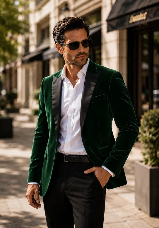 Men's green velvet jacket