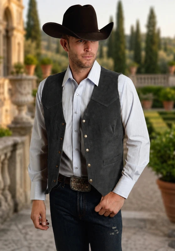 Men's dark gray suede vest 