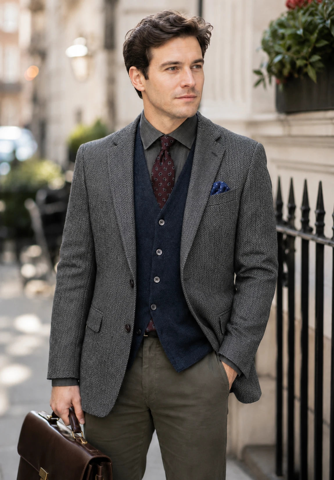 Men's dark gray herringbone jacket