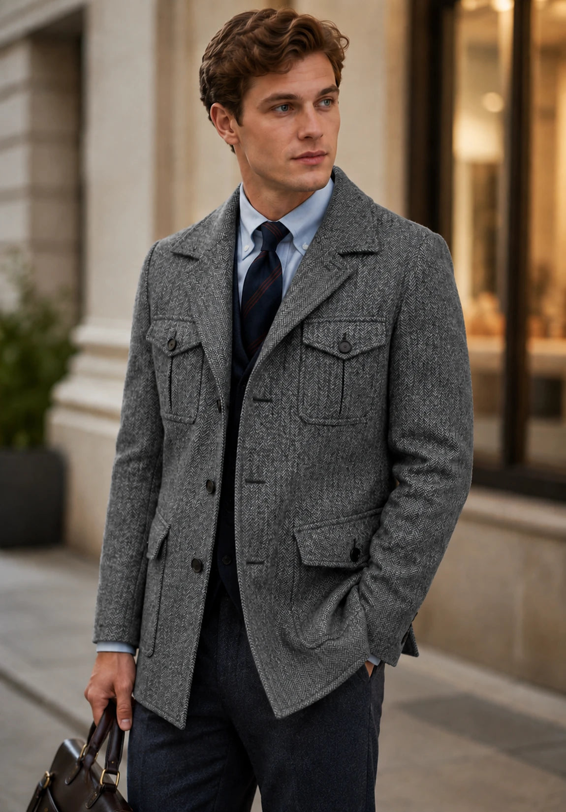 Men's dark gray herringbone jacket