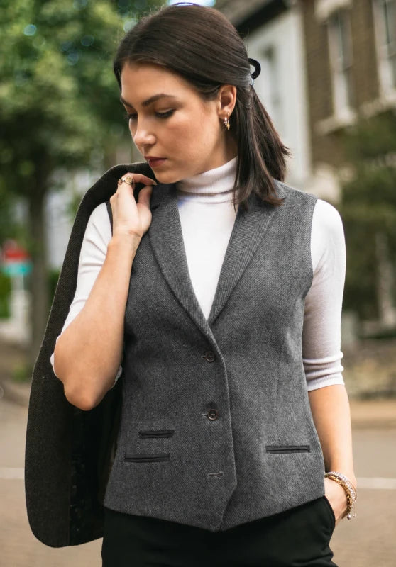 Women's gray tweed vest