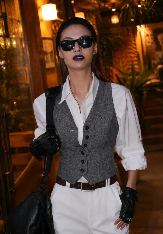 Women's gray tweed vest 