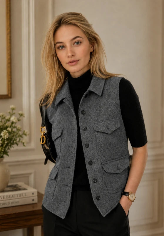 Women's gray tweed vest 