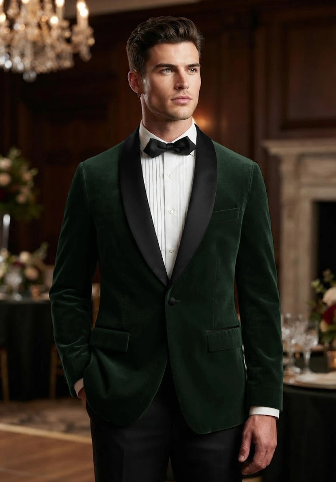 Men's dark green velvet jacket