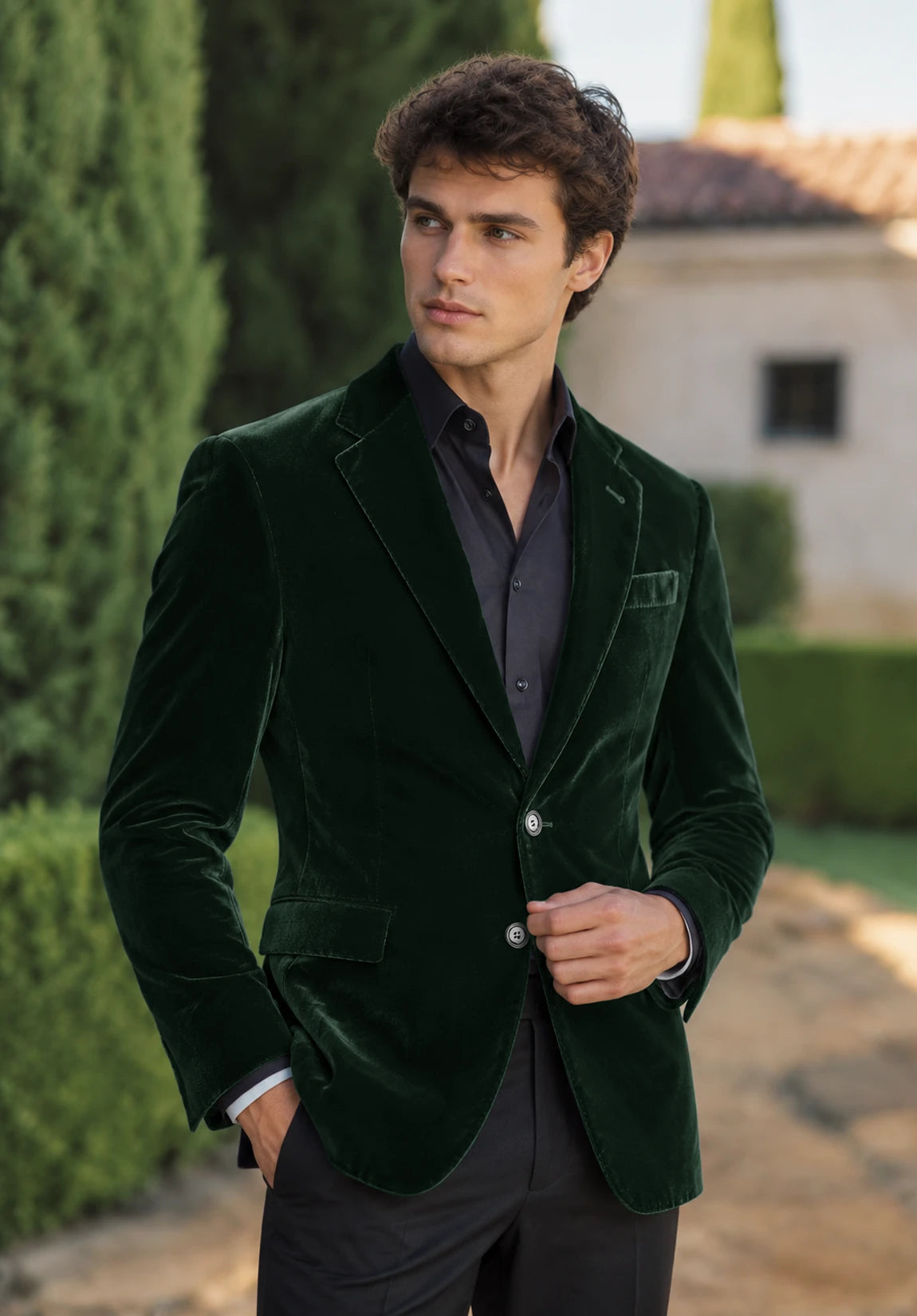 Men's dark green velvet jacket