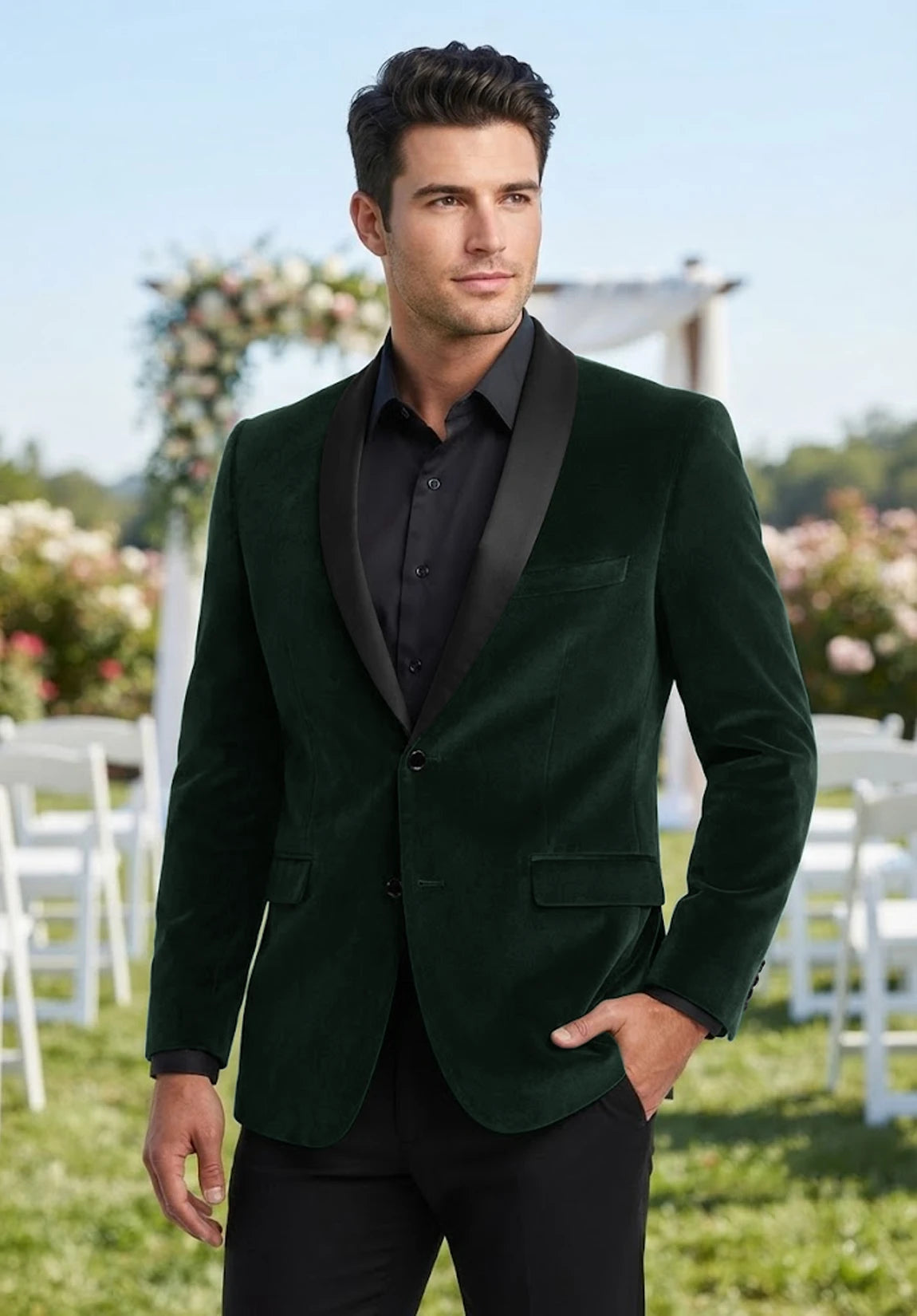 Men's dark green velvet jacket