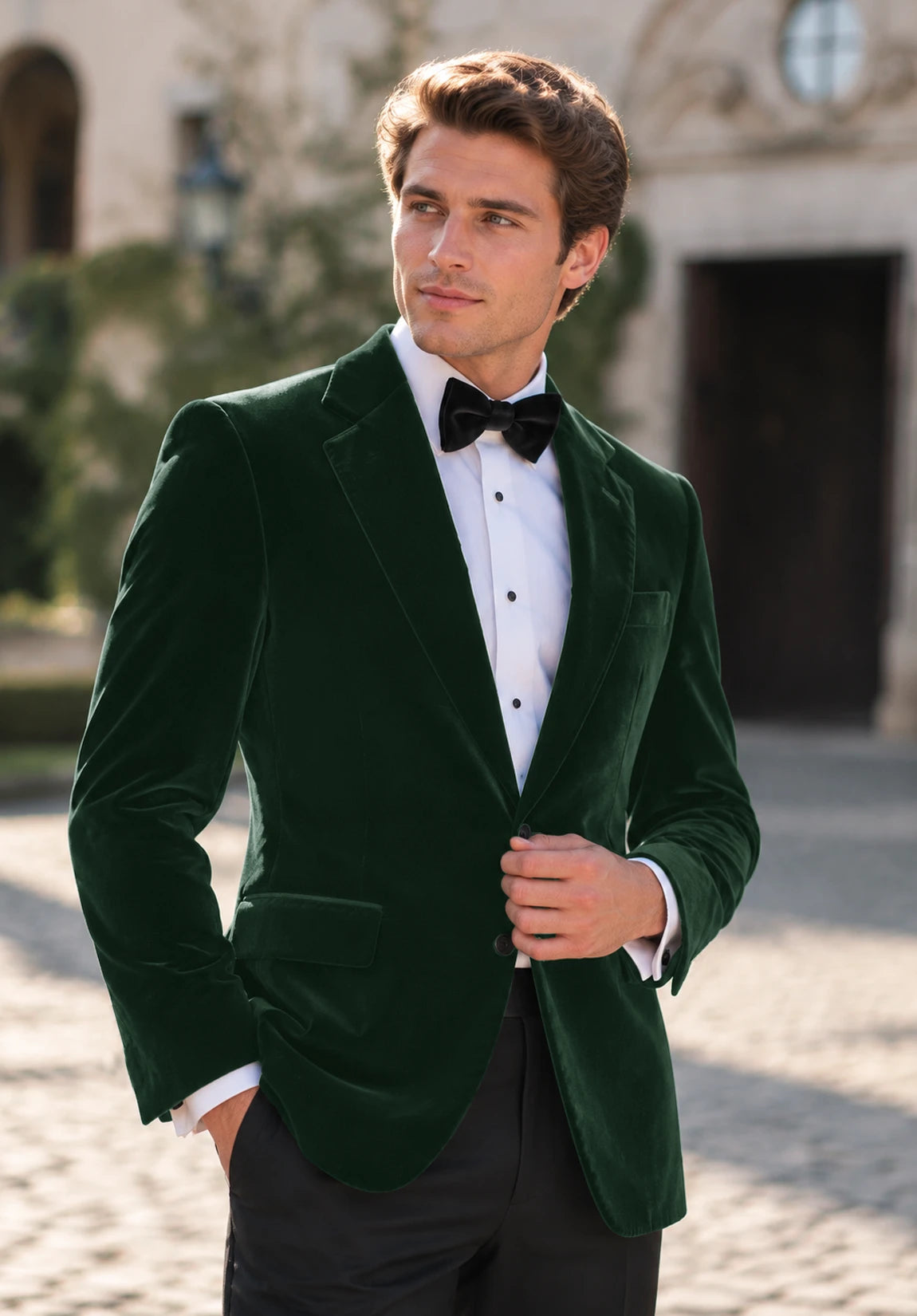 Men's dark green velvet jacket