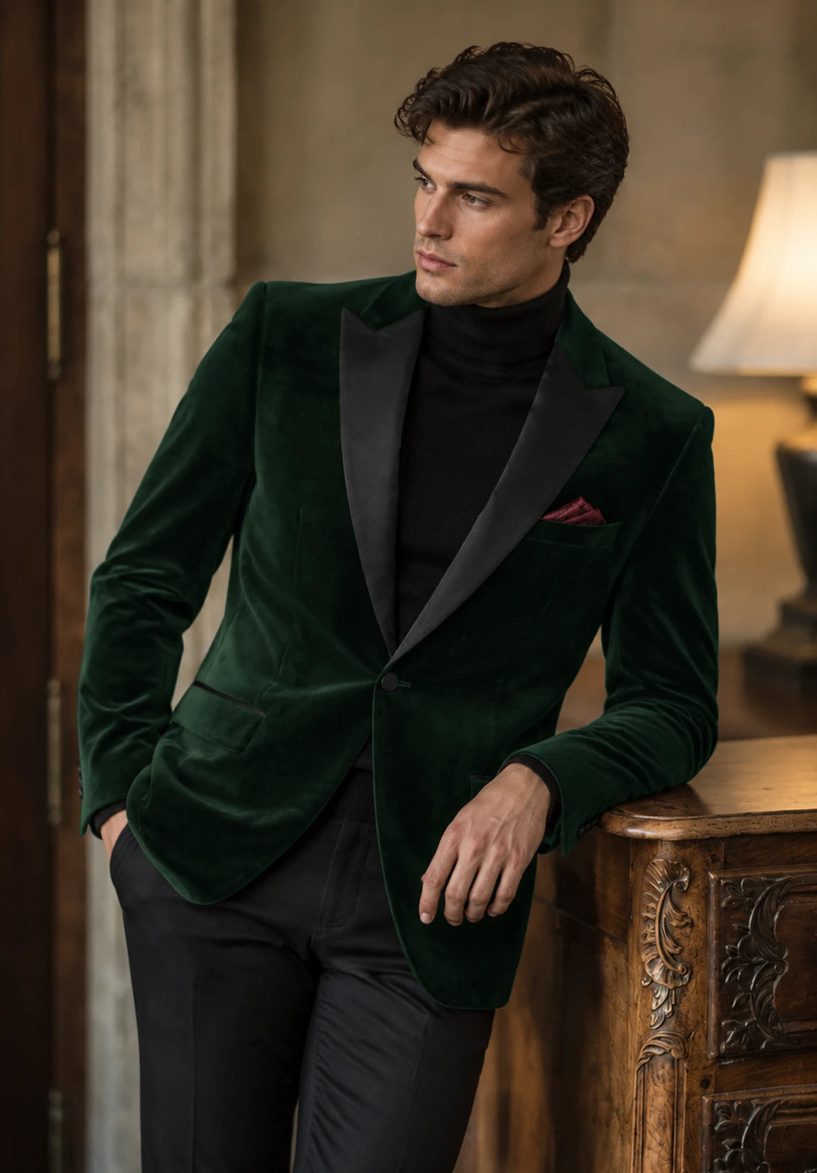 Men's dark green velvet jacket