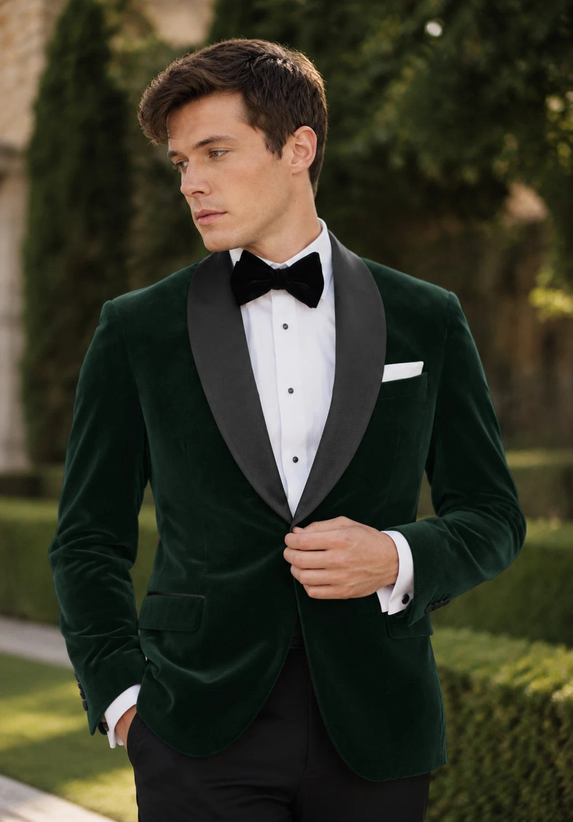 Men's dark green velvet jacket