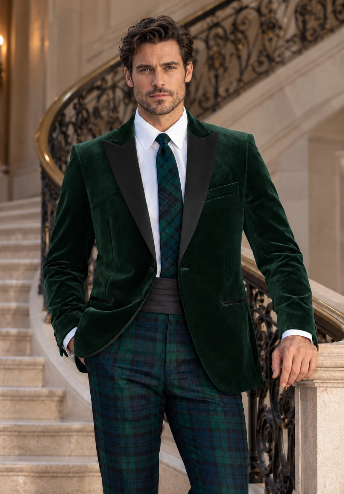 Men's dark green velvet jacket