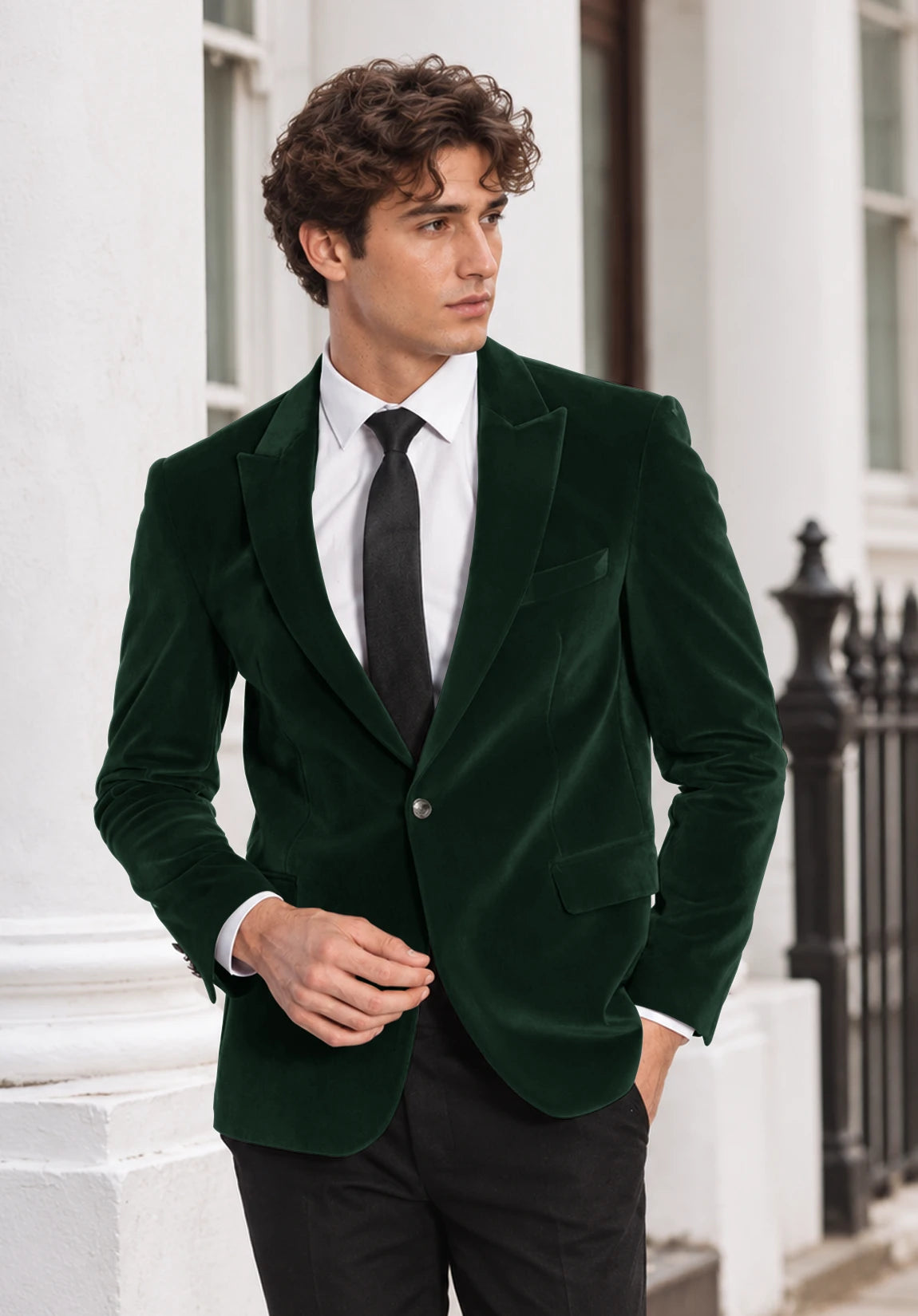 Men's dark green velvet jacket
