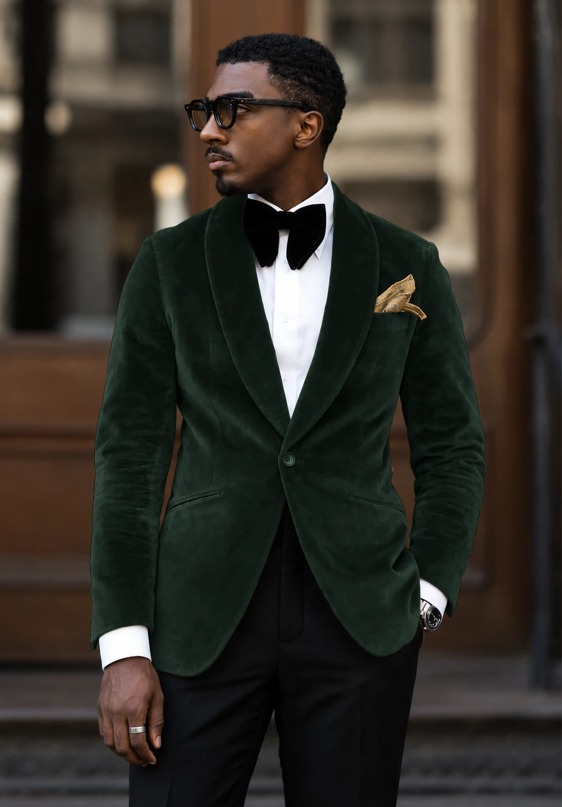 Men's dark green velvet jacket