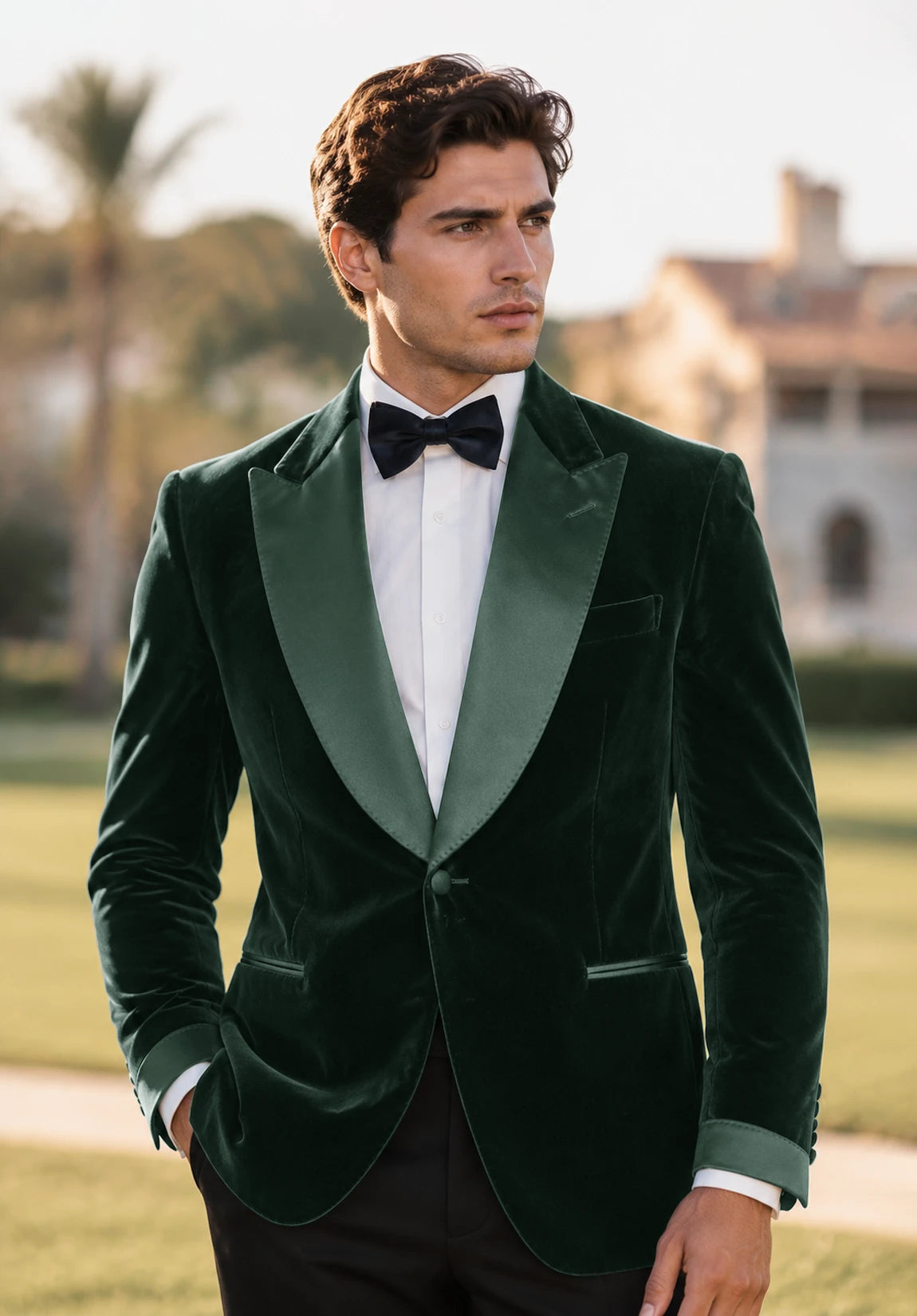 Men's dark green velvet jacket
