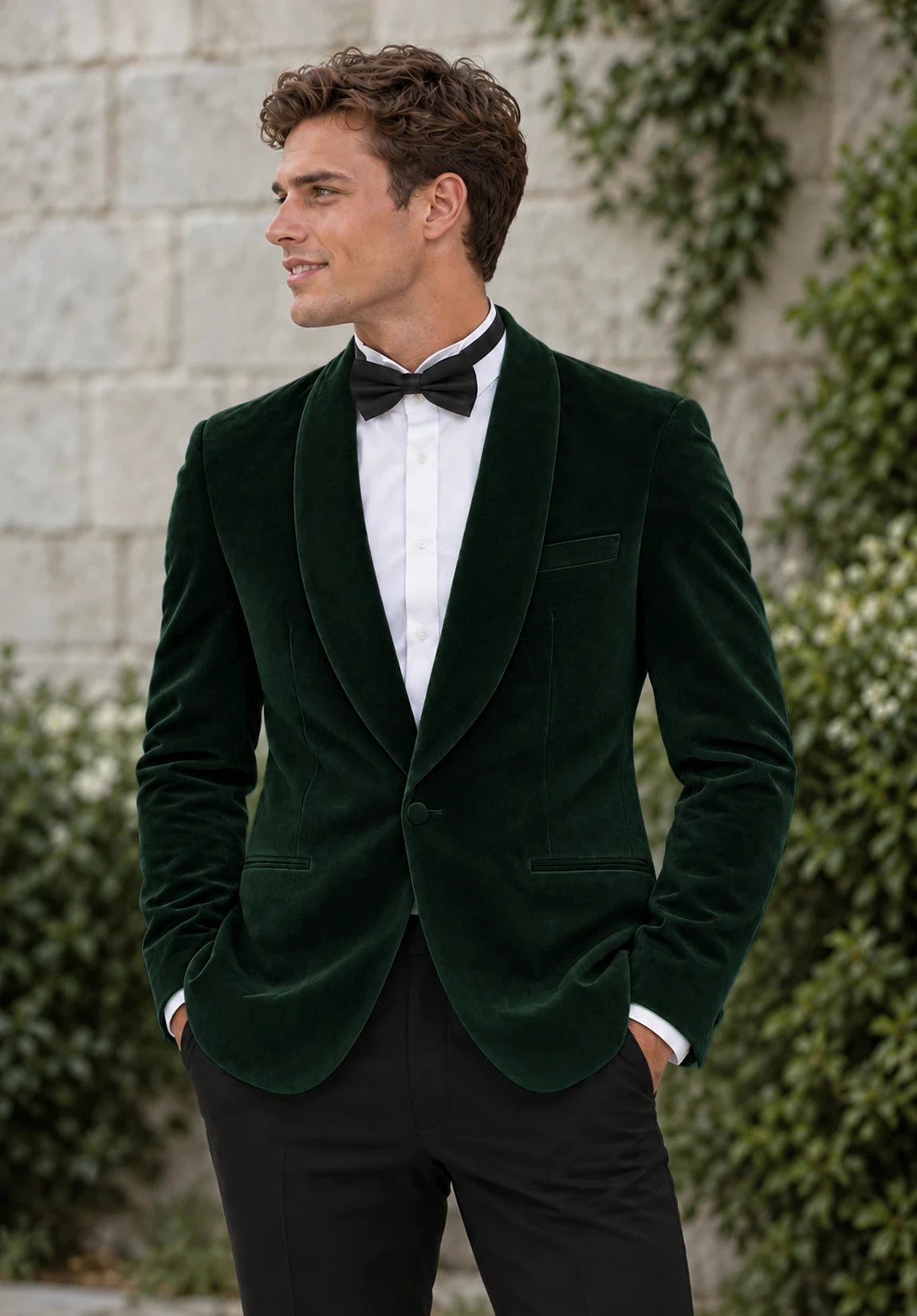 Men's dark green velvet jacket