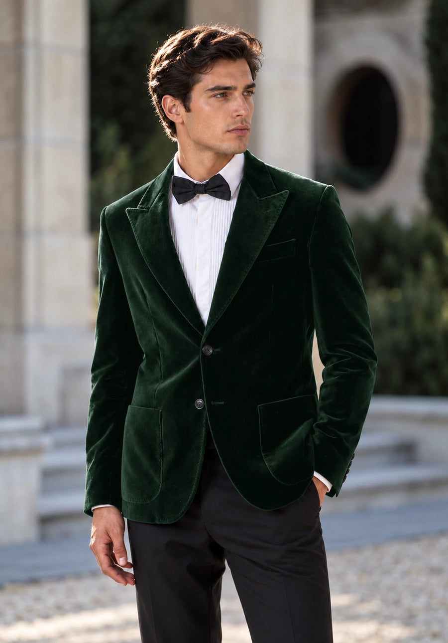 Men's dark green velvet jacket