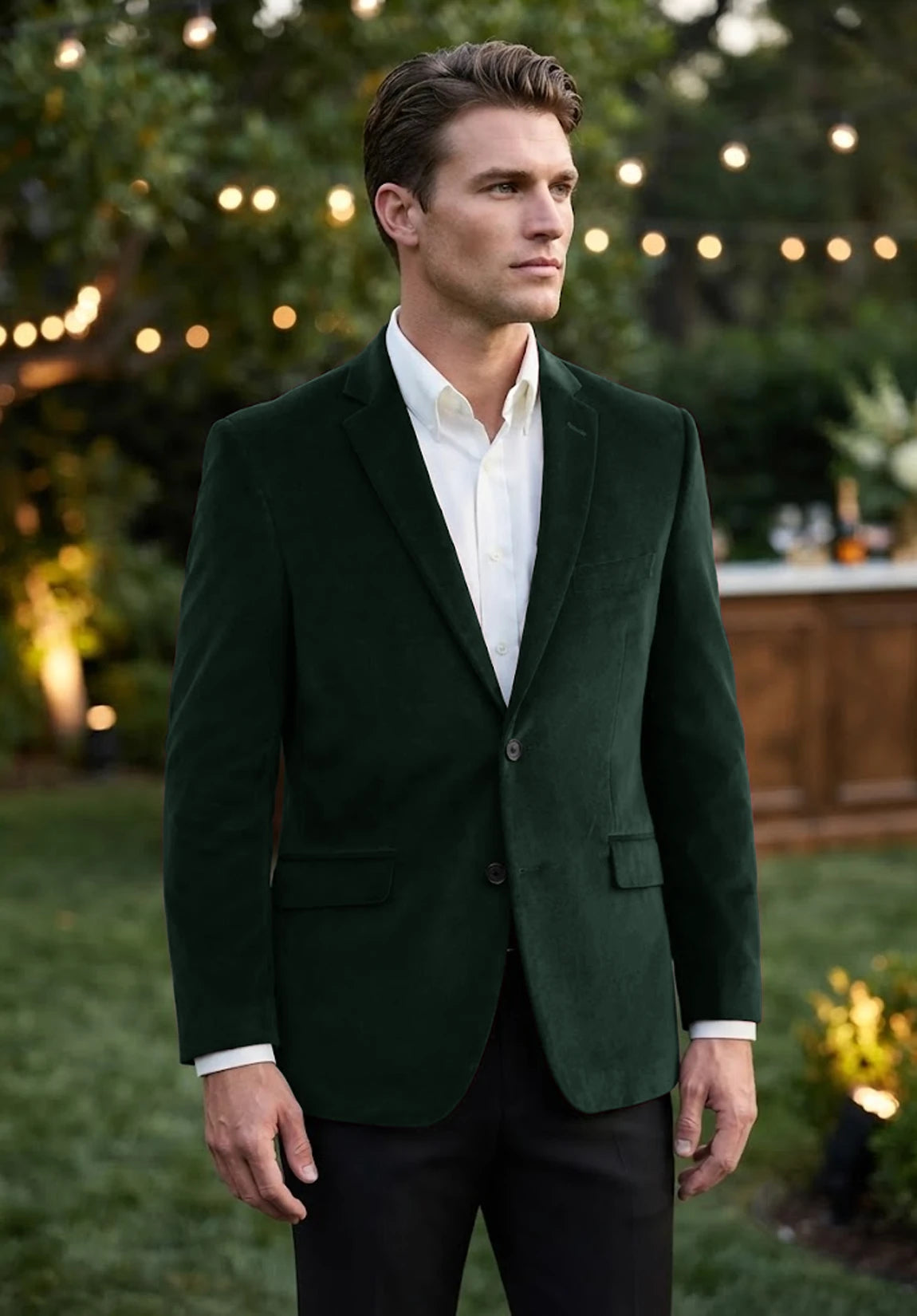 Men's dark green velvet jacket